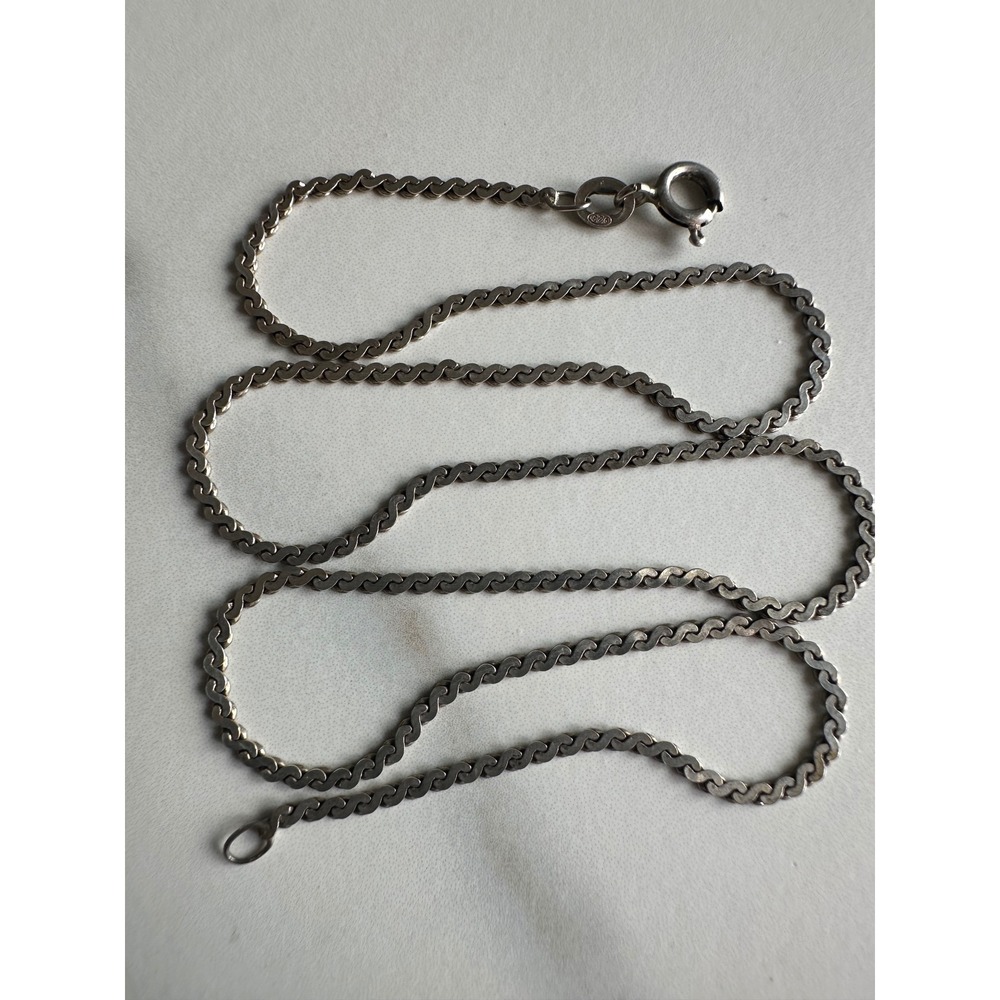 Vintage 925 Sterling Silver Wavy S-Link Flat Chain Necklace 16 Inch 3.4g